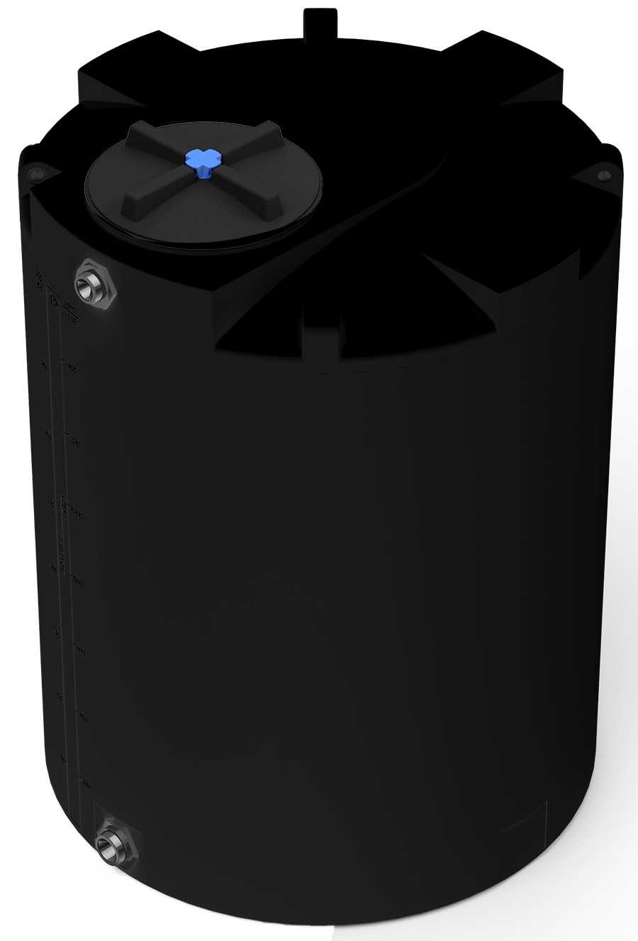 400 GAL PROCHEM® POTABLE WATER TANK W/BULKHEAD FITTINGS - LPE 1.0 FDA - BLACK  - DIA 47" x HGT 62" - LID 16" - BH FITTING T 1.5” / B 2” 