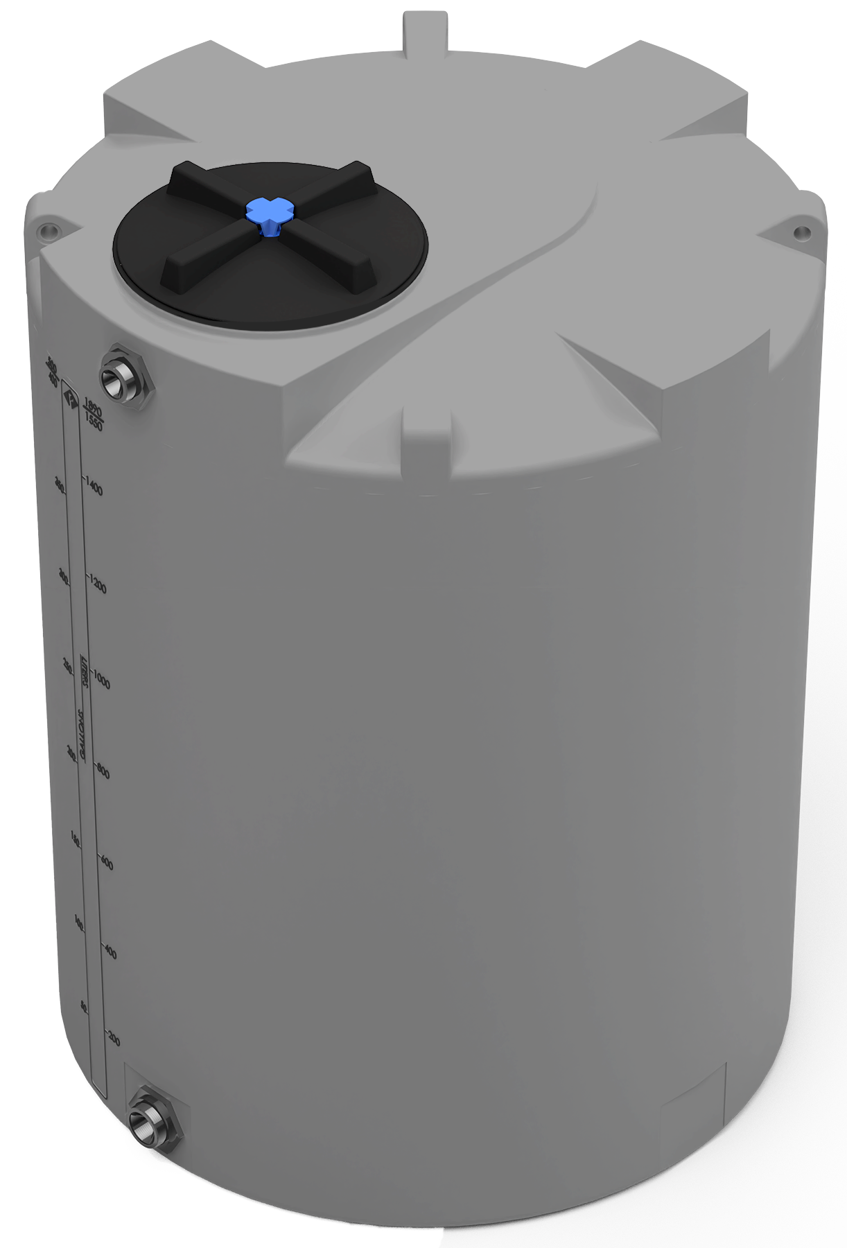 400 GAL PROCHEM® POTABLE WATER TANK W/BULKHEAD FITTINGS - LPE 1.0 FDA - DK GRAY  - DIA 47" x HGT 62" - LID 16" - BH FITTING T 1.5” / B 2” 
