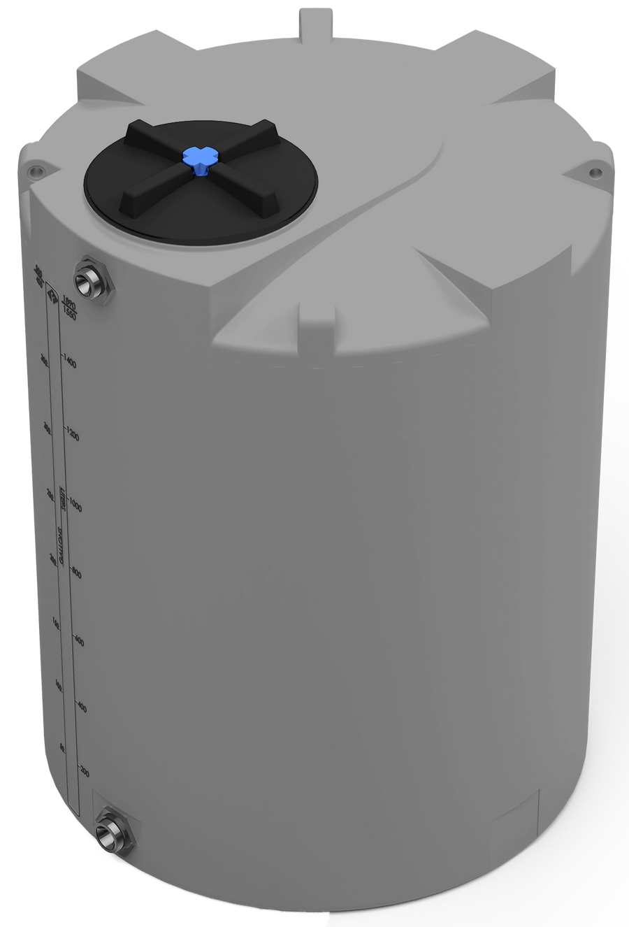 400 GAL PROCHEM® POTABLE WATER TANK W/BULKHEAD FITTINGS - LPE 1.0 FDA - DK GRAY  - DIA 47" x HGT 62" - LID 16" - BH FITTING T 1.5” / B 2” 