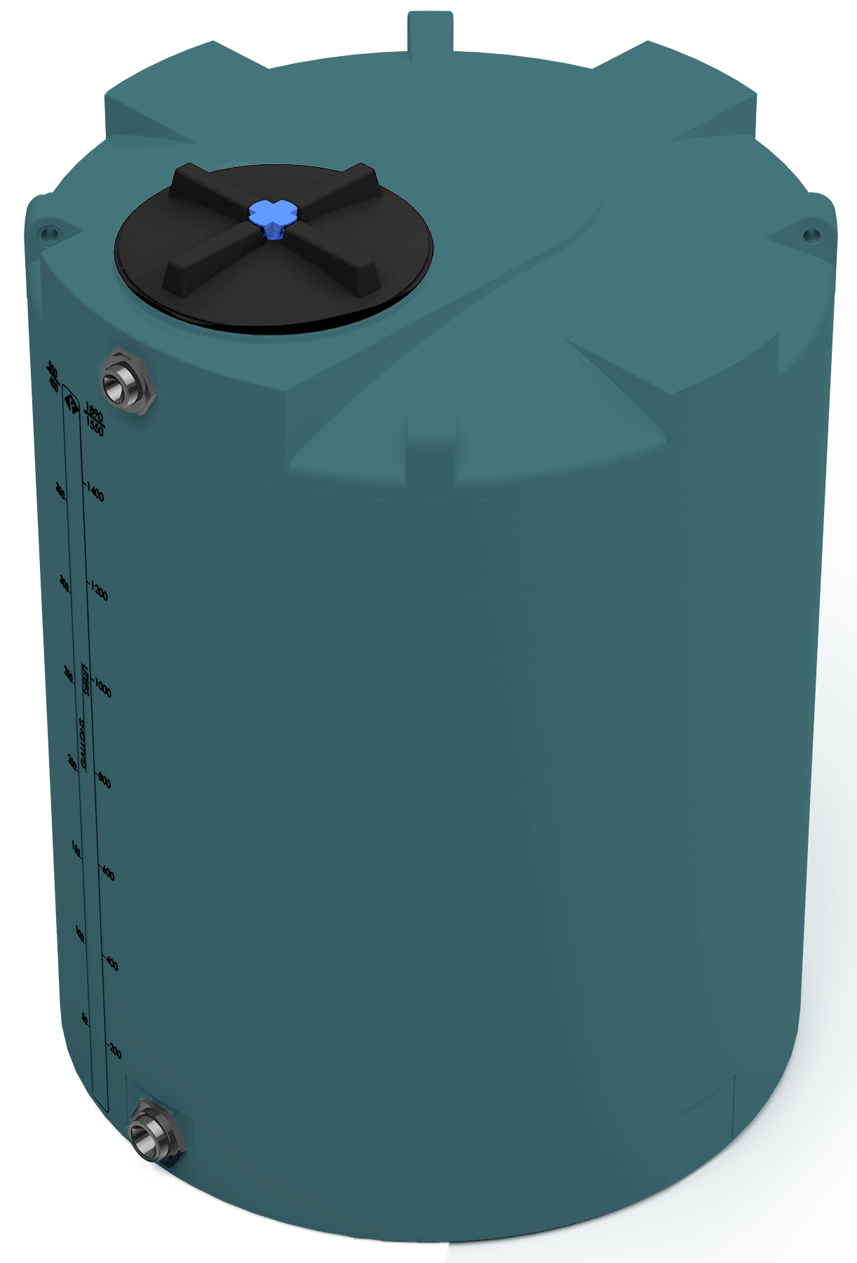 400 GAL PROCHEM® POTABLE WATER TANK W/BULKHEAD FITTINGS - LPE 1.0 FDA - GREEN  - DIA 47" x HGT 62" - LID 16" - BH FITTING T 1.5” / B 2” 