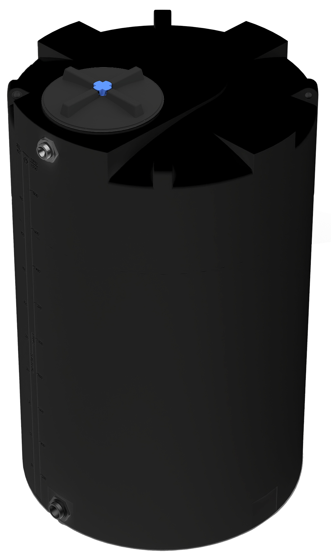500 GAL PROCHEM® POTABLE WATER TANK W/BULKHEAD FITTINGS - LPE 1.0 FDA - BLACK  - DIA 47" x HGT 76" - LID 16" - BH FITTING T 1.5” / B 2” 