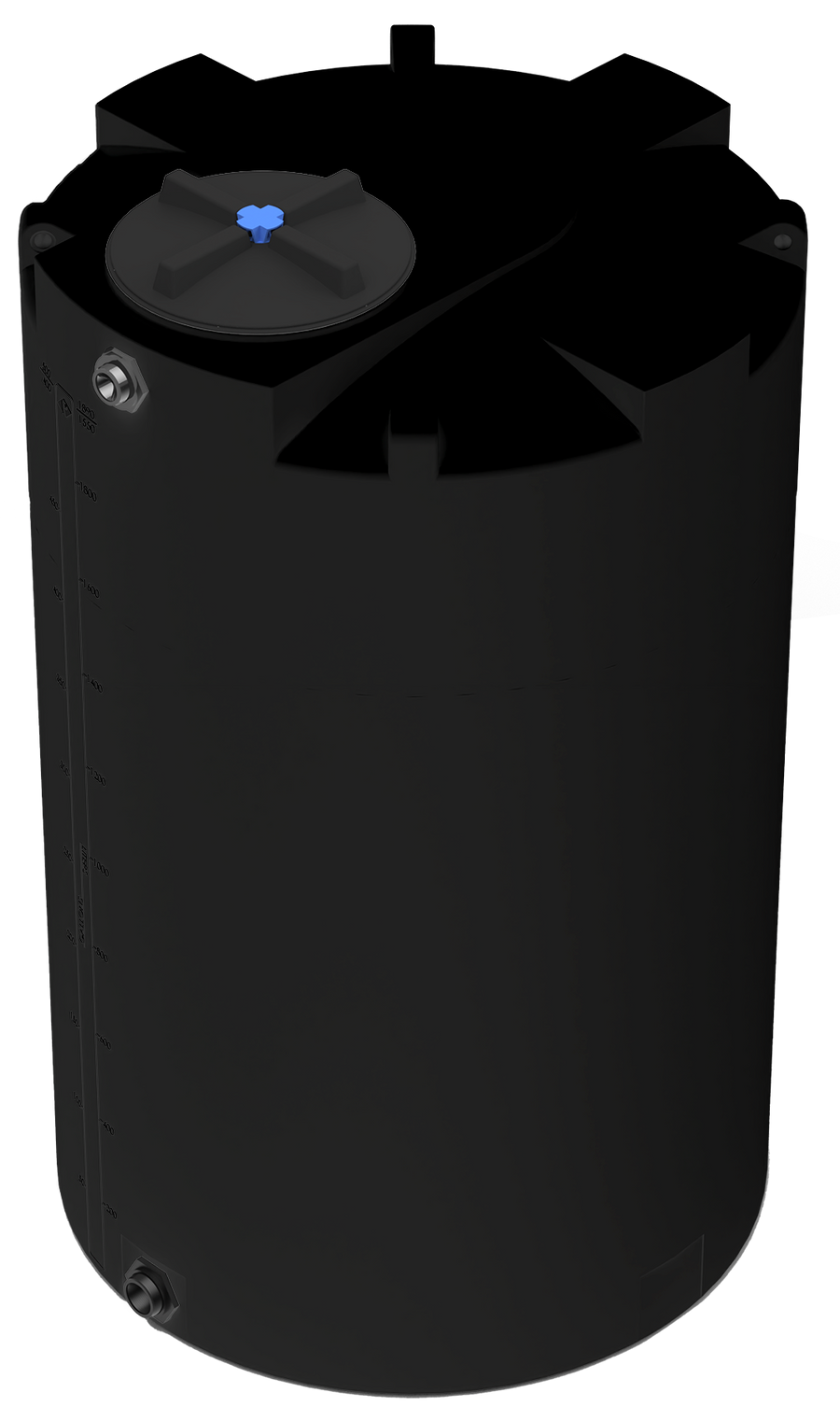 500 GAL PROCHEM® POTABLE WATER TANK W/BULKHEAD FITTINGS - LPE 1.0 FDA - BLACK  - DIA 47" x HGT 76" - LID 16" - BH FITTING T 1.5” / B 2” 