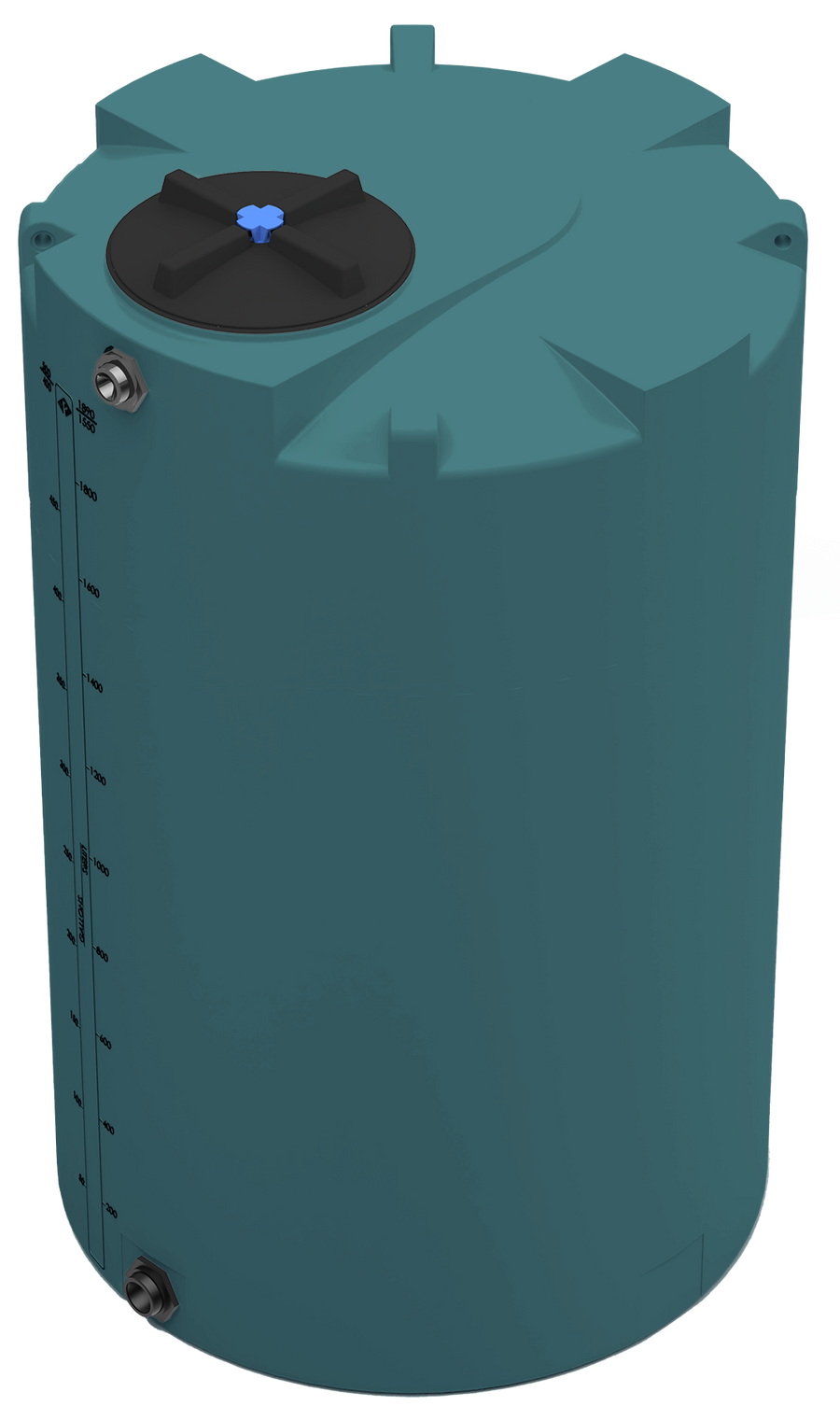 500 GAL PROCHEM® POTABLE WATER TANK W/BULKHEAD FITTINGS - LPE 1.0 FDA - GREEN  - DIA 47" x HGT 76" - LID 16" - BH FITTING T 1.5” / B 2” 