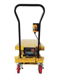 Thumbnail for Steel Hydraulic Scissor Cart DC Powered With Scale 20-1/2 In. x 39-3/4 In. 1,000 Lb. Capacity Yellow