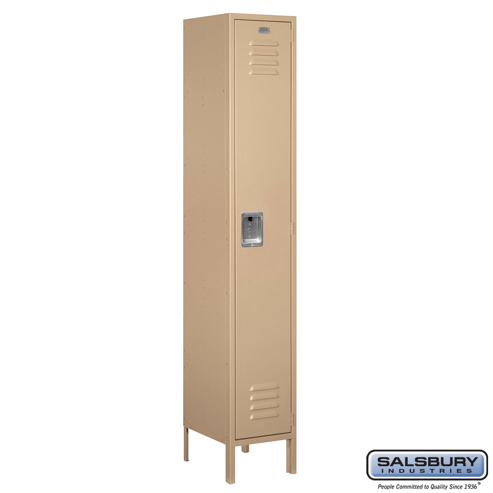 15" Wide Single Tier Standard Metal Locker - 1 Wide - 6 Feet High - 15 Inches Deep - Tan - Assembled