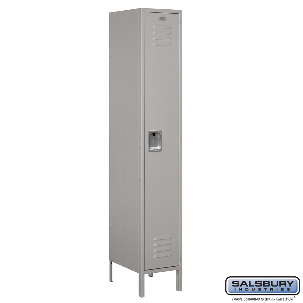 15" Wide Single Tier Standard Metal Locker - 1 Wide - 6 Feet High - 18 Inches Deep - Gray - Assembled