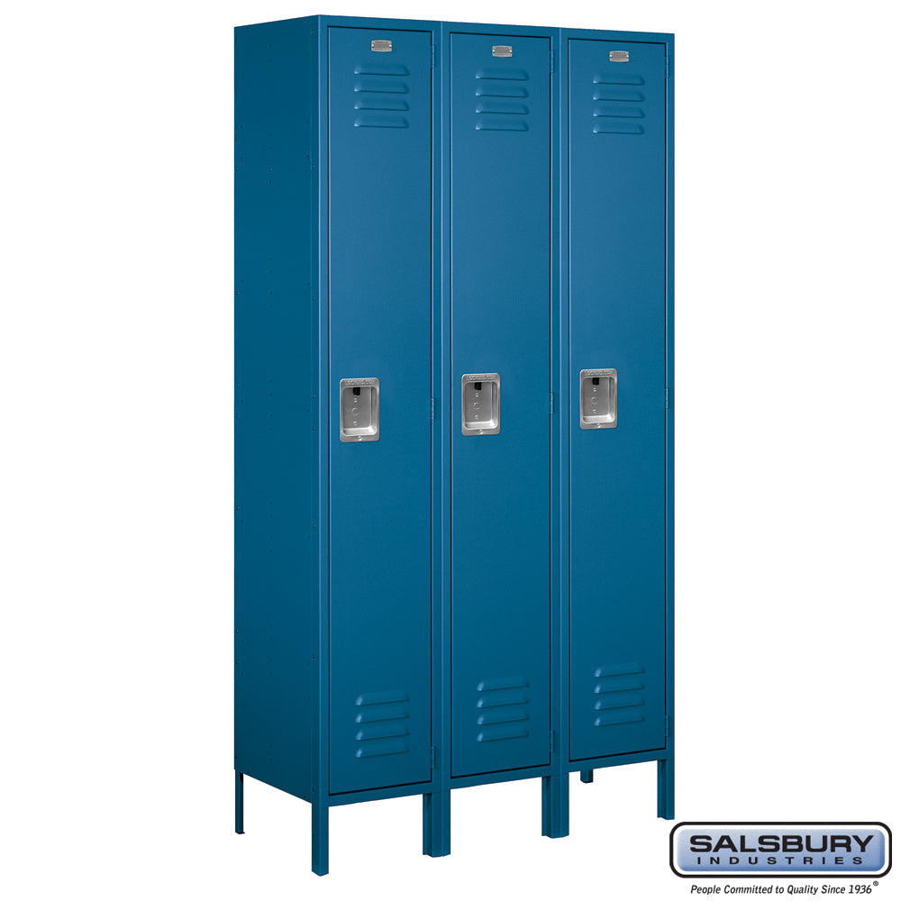 15" Wide Single Tier Standard Metal Locker - 3 Wide - 6 Feet High - 15 Inches Deep - Blue - Assembled