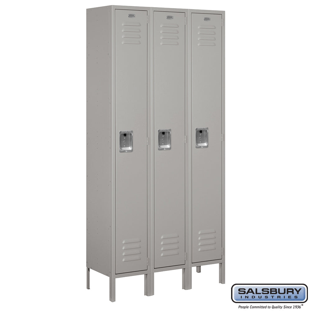 15" Wide Single Tier Standard Metal Locker - 3 Wide - 6 Feet High - 15 Inches Deep - Gray - Assembled