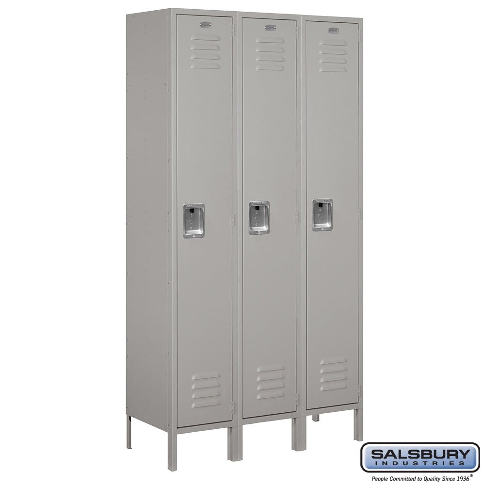 15" Wide Single Tier Standard Metal Locker - 3 Wide - 6 Feet High - 15 Inches Deep - Gray - Unassembled