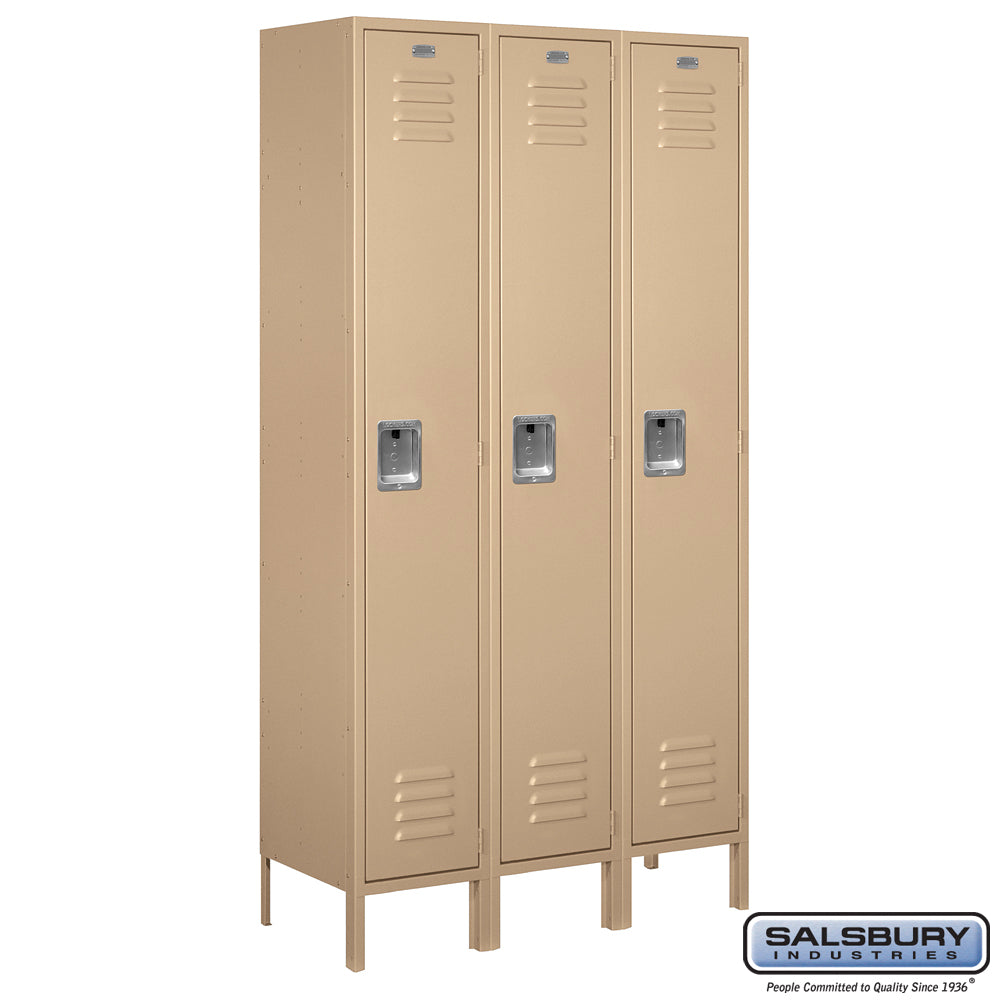 15" Wide Single Tier Standard Metal Locker - 3 Wide - 6 Feet High - 15 Inches Deep - Tan - Assembled