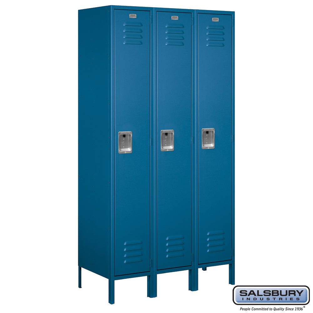 15" Wide Single Tier Standard Metal Locker - 3 Wide - 6 Feet High - 18 Inches Deep - Blue - Assembled