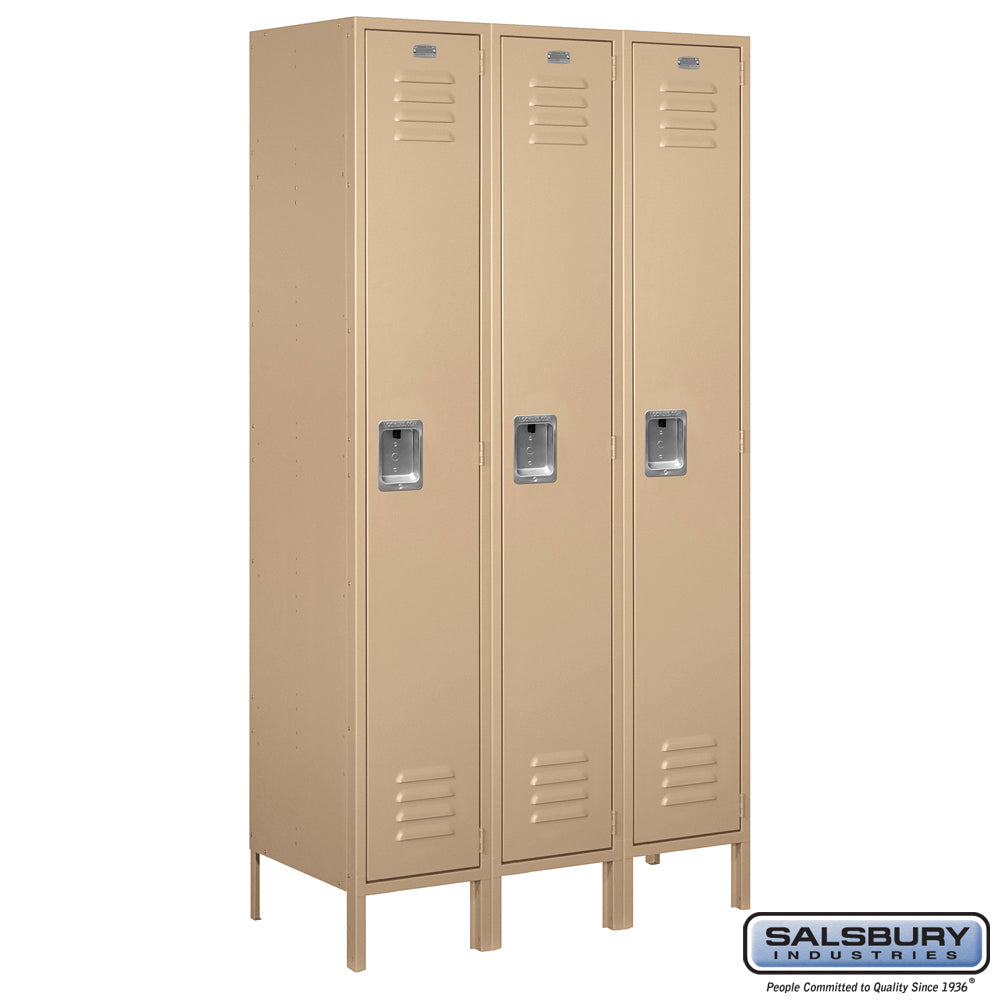 15" Wide Single Tier Standard Metal Locker - 3 Wide - 6 Feet High - 18 Inches Deep - Tan - Assembled