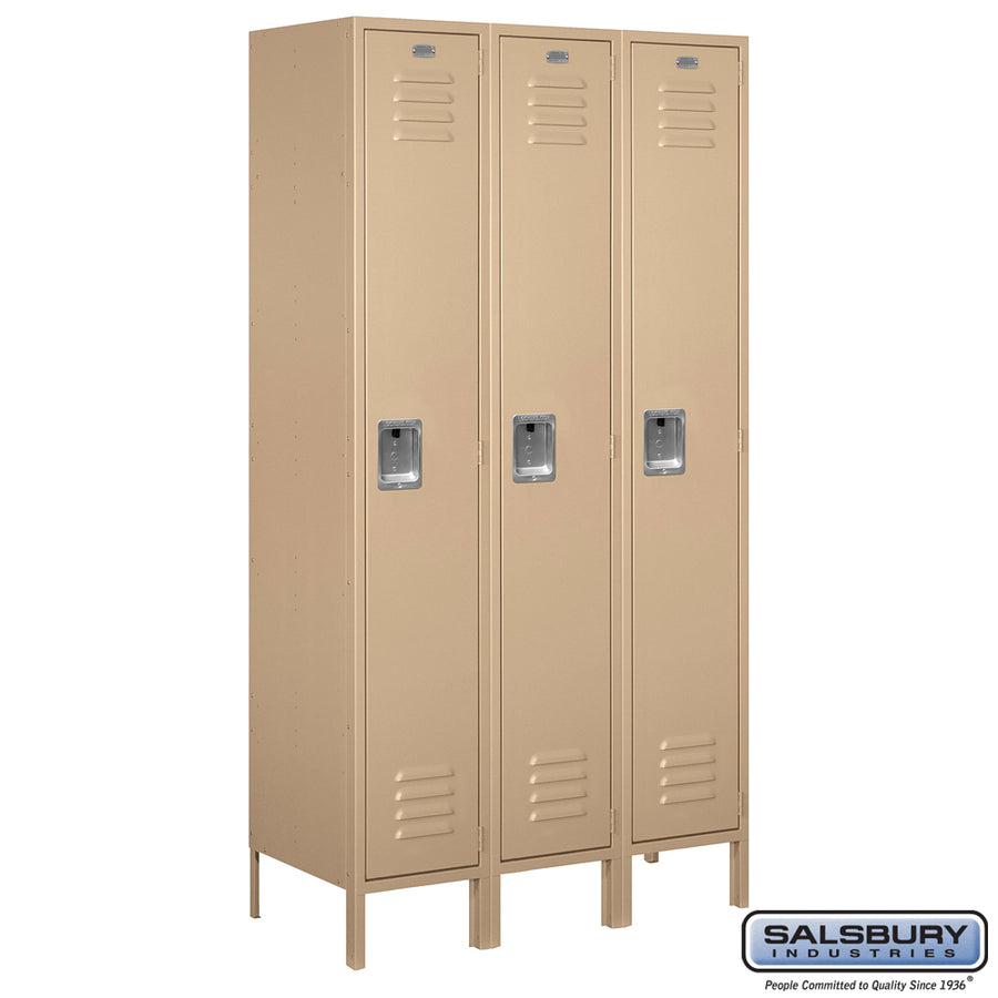 15" Wide Single Tier Standard Metal Locker - 3 Wide - 6 Feet High - 18 Inches Deep - Tan - Assembled