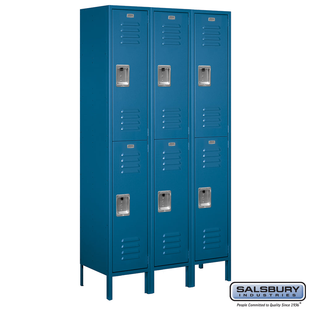 15" Wide Double Tier Standard Metal Locker - 3 Wide - 6 Feet High - 15 Inches Deep - Blue - Assembled