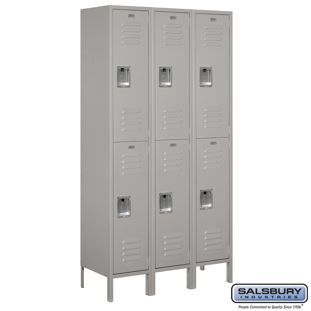 15" Wide Double Tier Standard Metal Locker - 3 Wide - 6 Feet High - 15 Inches Deep - Gray - Assembled