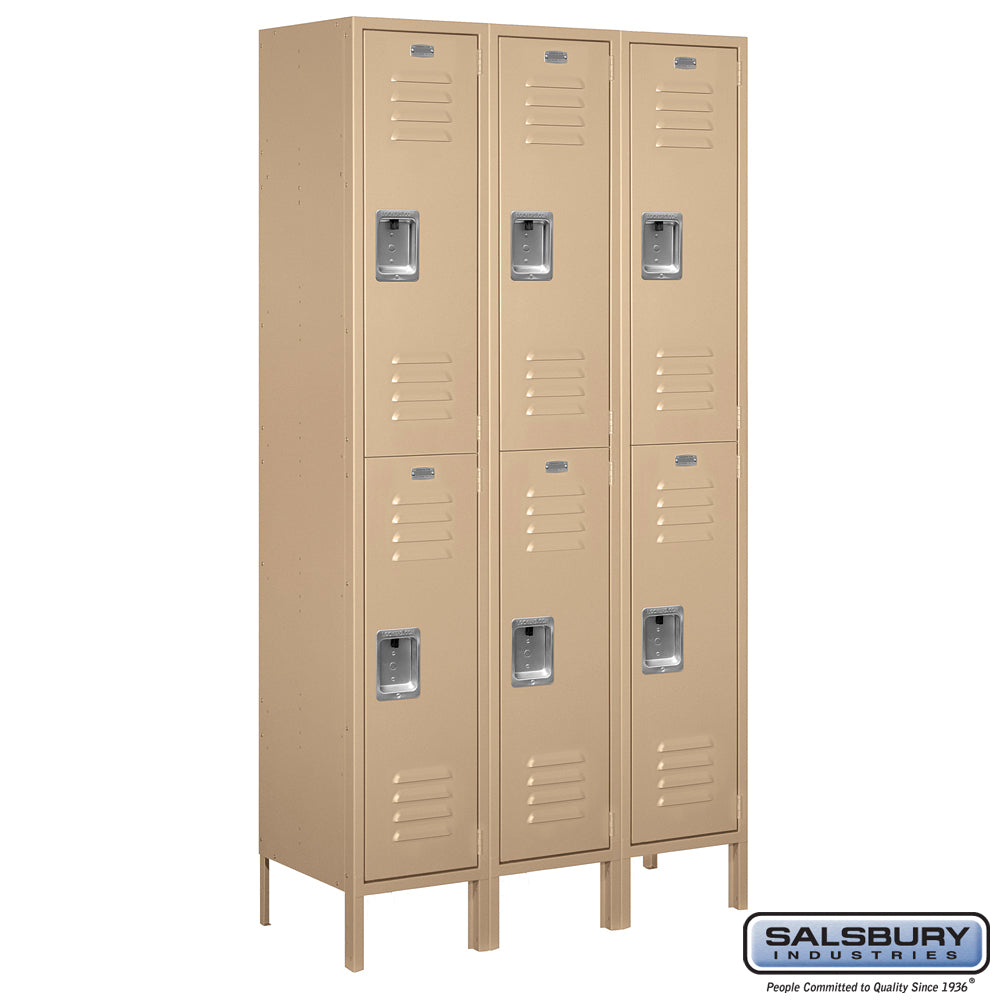 15" Wide Double Tier Standard Metal Locker - 3 Wide - 6 Feet High - 15 Inches Deep - Tan - Assembled