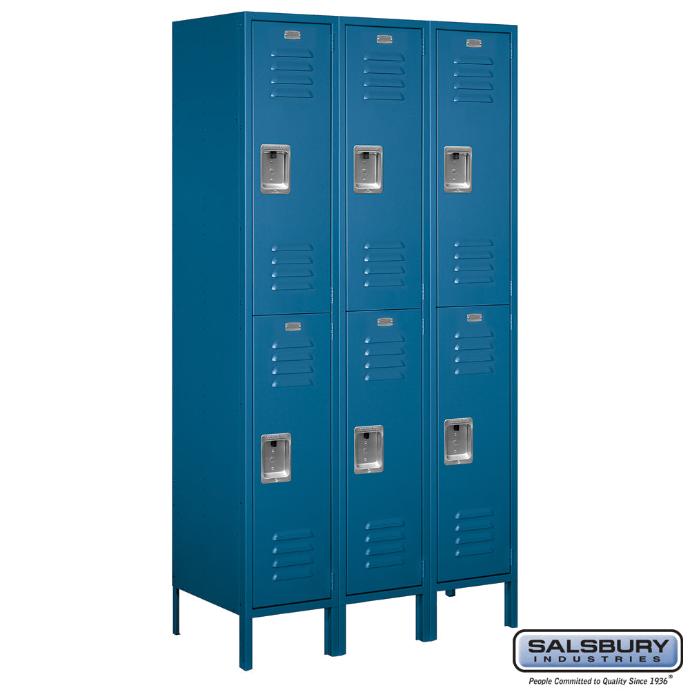 15" Wide Double Tier Standard Metal Locker - 3 Wide - 6 Feet High - 18 Inches Deep - Blue - Assembled