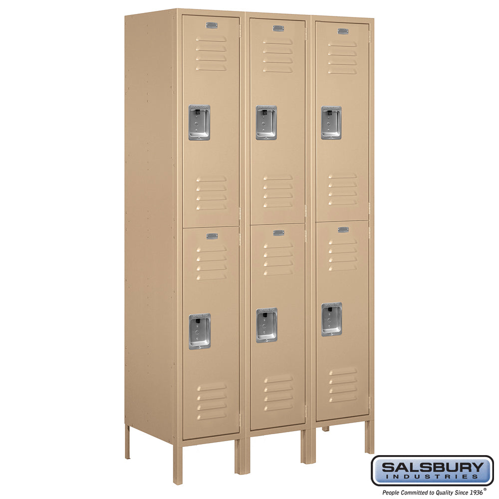 15" Wide Double Tier Standard Metal Locker - 3 Wide - 6 Feet High - 18 Inches Deep - Tan - Assembled