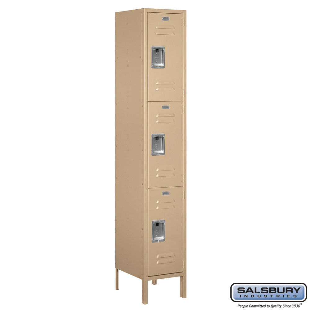 15" Wide Triple Tier Standard Metal Locker - 1 Wide - 6 Feet High - 15 Inches Deep - Tan - Assembled