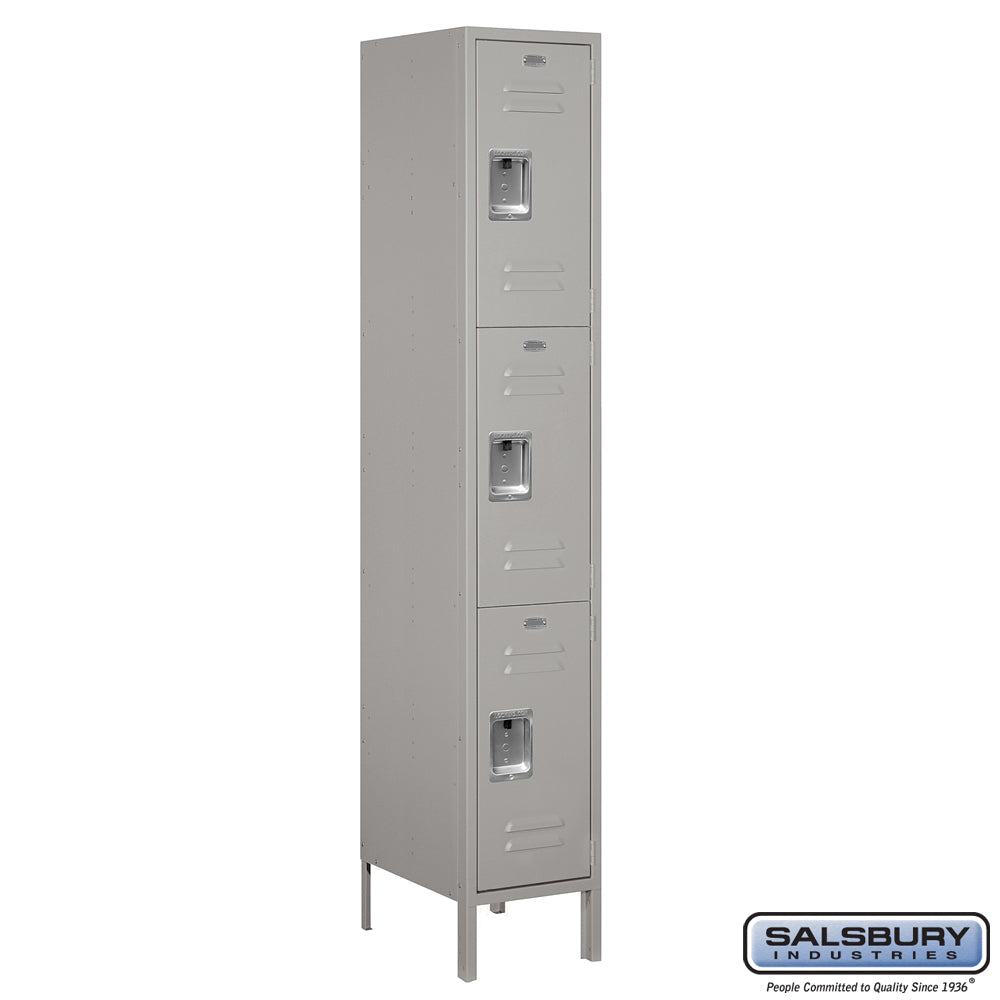 15" Wide Triple Tier Standard Metal Locker - 1 Wide - 6 Feet High - 18 Inches Deep - Gray - Assembled