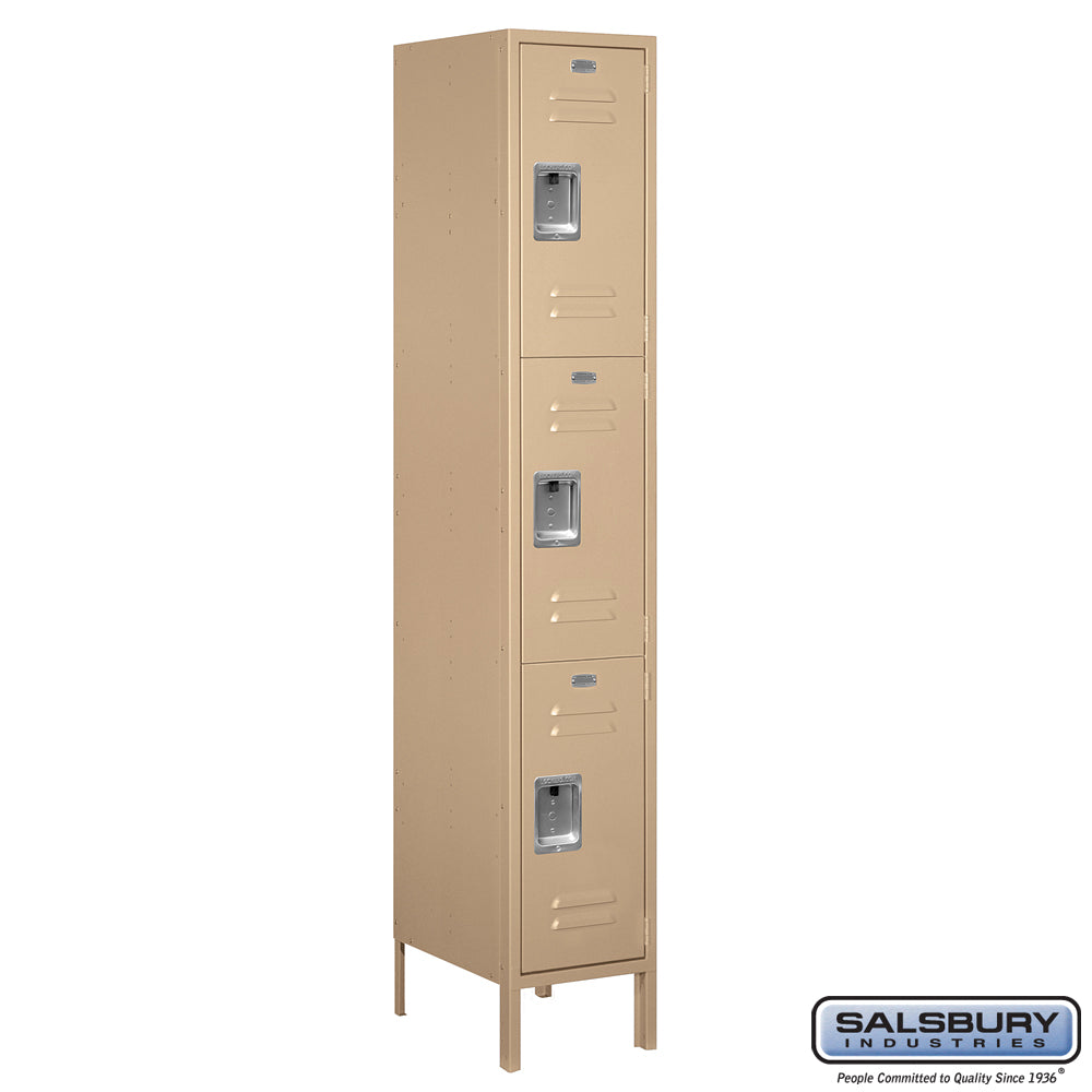 15" Wide Triple Tier Standard Metal Locker - 1 Wide - 6 Feet High - 18 Inches Deep - Tan - Assembled