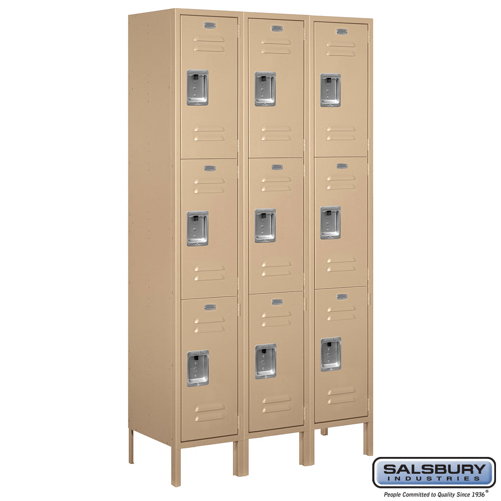 15" Wide Triple Tier Standard Metal Locker - 3 Wide - 6 Feet High - 15 Inches Deep - Tan - Assembled