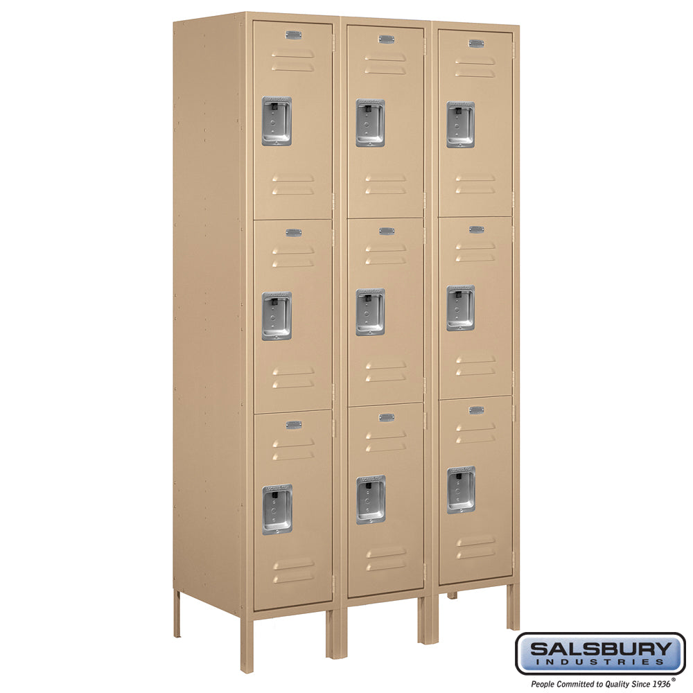 15" Wide Triple Tier Standard Metal Locker - 3 Wide - 6 Feet High - 18 Inches Deep - Tan - Assembled