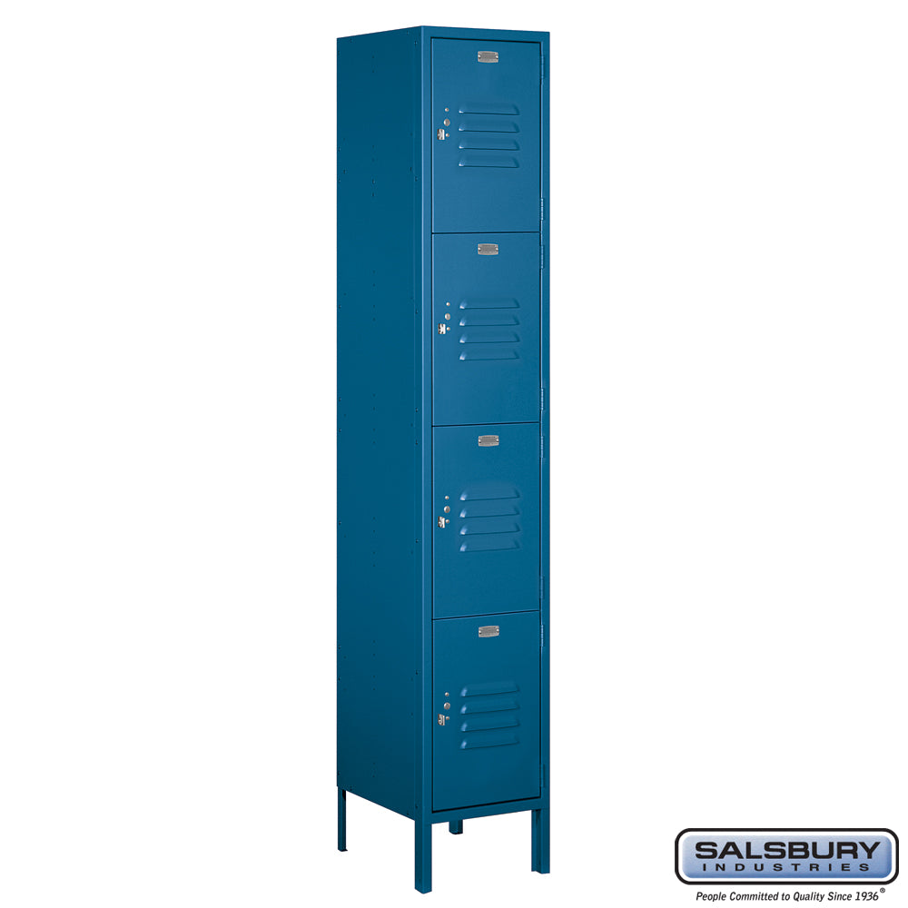 15" Wide Four Tier Standard Metal Locker - 1 Wide - 6 Feet High - 15 Inches Deep - Blue - Assembled