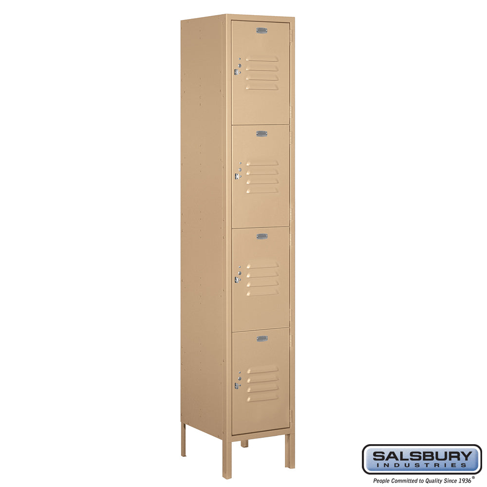 15" Wide Four Tier Standard Metal Locker - 1 Wide - 6 Feet High - 15 Inches Deep - Tan - Assembled