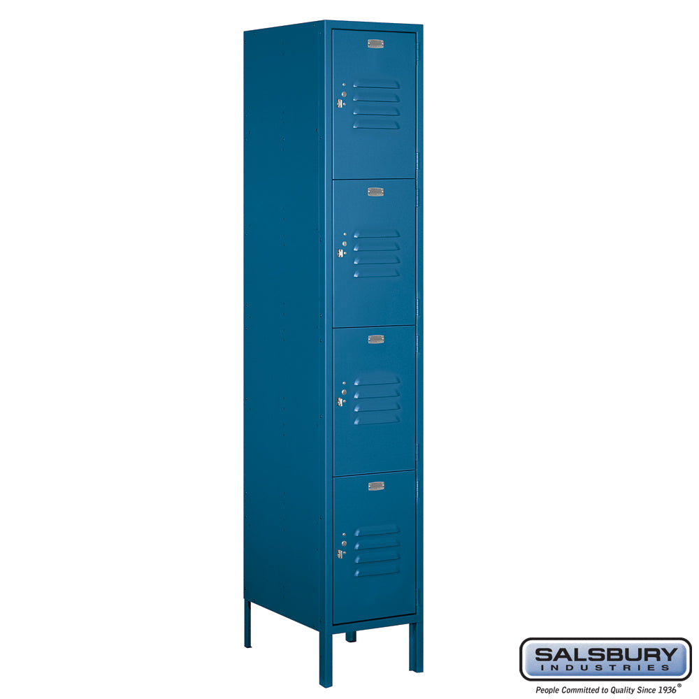 15" Wide Four Tier Standard Metal Locker - 1 Wide - 6 Feet High - 18 Inches Deep - Blue - Assembled