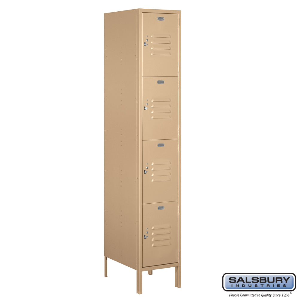 15" Wide Four Tier Standard Metal Locker - 1 Wide - 6 Feet High - 18 Inches Deep - Tan - Assembled