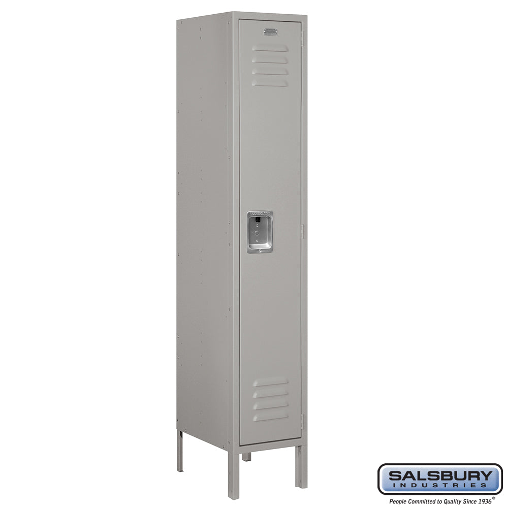 12" Wide Single Tier Standard Metal Locker - 1 Wide - 5 Feet High - 15 Inches Deep - Gray - Assembled