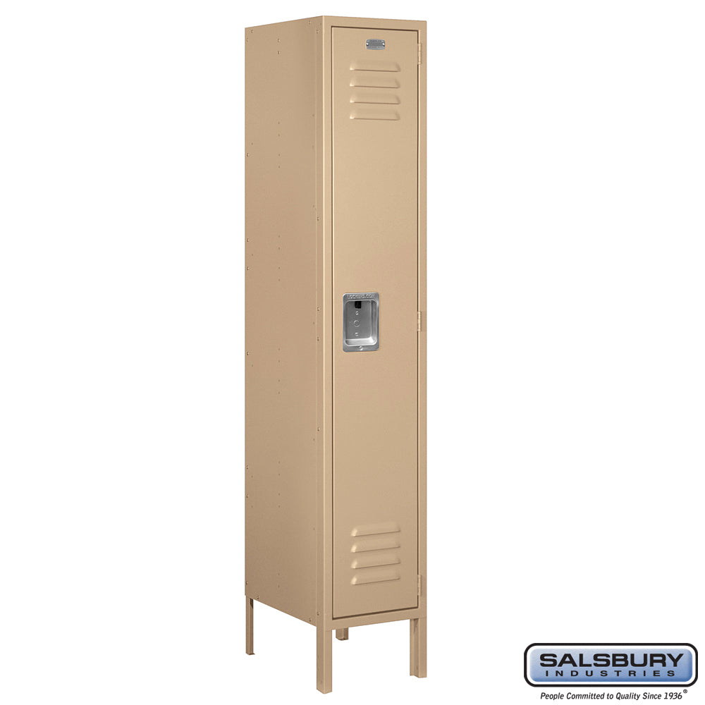 12" Wide Single Tier Standard Metal Locker - 1 Wide - 5 Feet High - 15 Inches Deep - Tan - Assembled