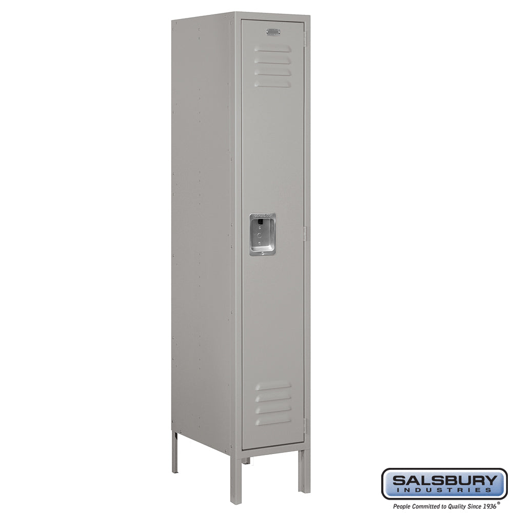 12" Wide Single Tier Standard Metal Locker - 1 Wide - 5 Feet High - 18 Inches Deep - Gray - Assembled