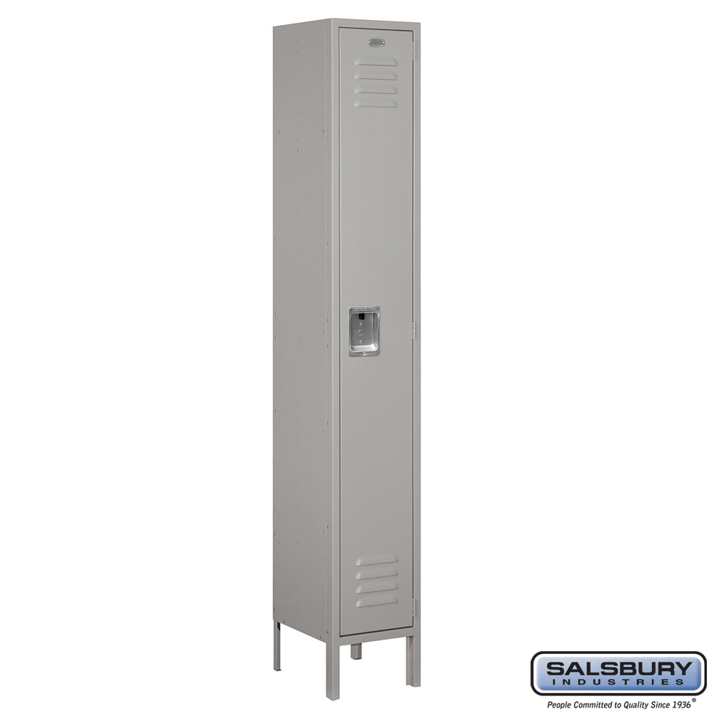 12" Wide Single Tier Standard Metal Locker - 1 Wide - 6 Feet High - 12 Inches Deep - Gray - Assembled