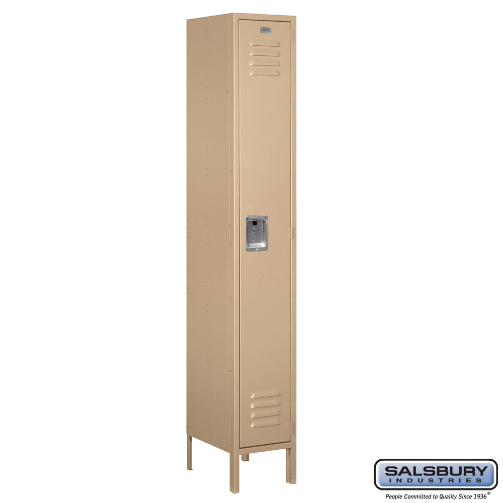 12" Wide Single Tier Standard Metal Locker - 1 Wide - 6 Feet High - 15 Inches Deep - Tan - Assembled