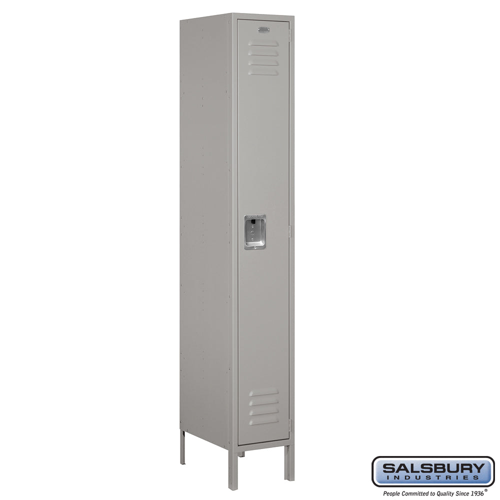 12" Wide Single Tier Standard Metal Locker - 1 Wide - 6 Feet High - 18 Inches Deep - Gray - Assembled