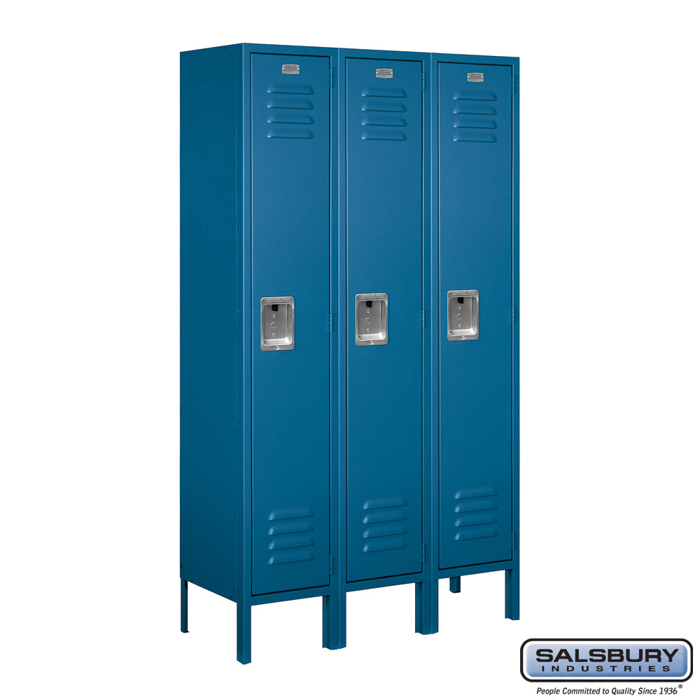 12" Wide Single Tier Standard Metal Locker - 3 Wide - 5 Feet High - 12 Inches Deep - Blue - Assembled