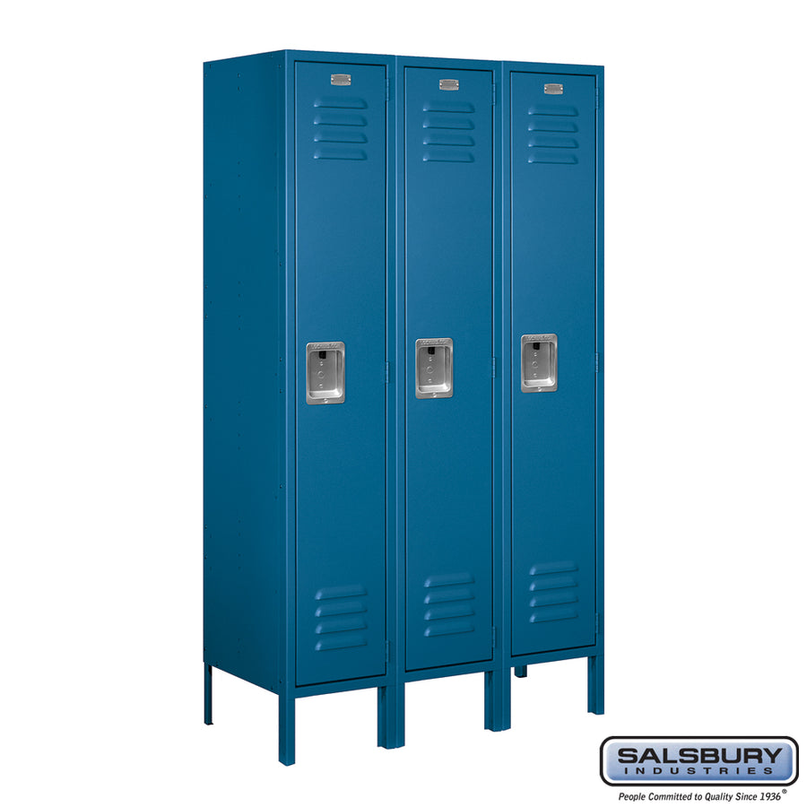 12" Wide Single Tier Standard Metal Locker - 3 Wide - 5 Feet High - 15 Inches Deep - Blue - Assembled