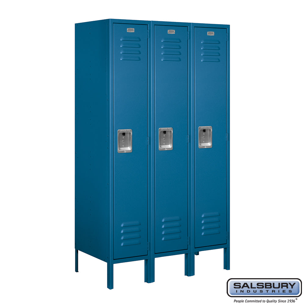 12" Wide Single Tier Standard Metal Locker - 3 Wide - 5 Feet High - 18 Inches Deep - Blue - Assembled