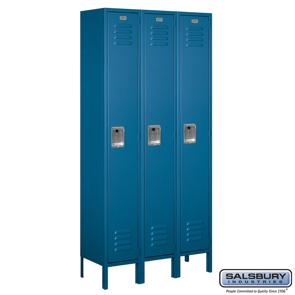 12" Wide Single Tier Standard Metal Locker - 3 Wide - 6 Feet High - 12 Inches Deep - Blue - Assembled