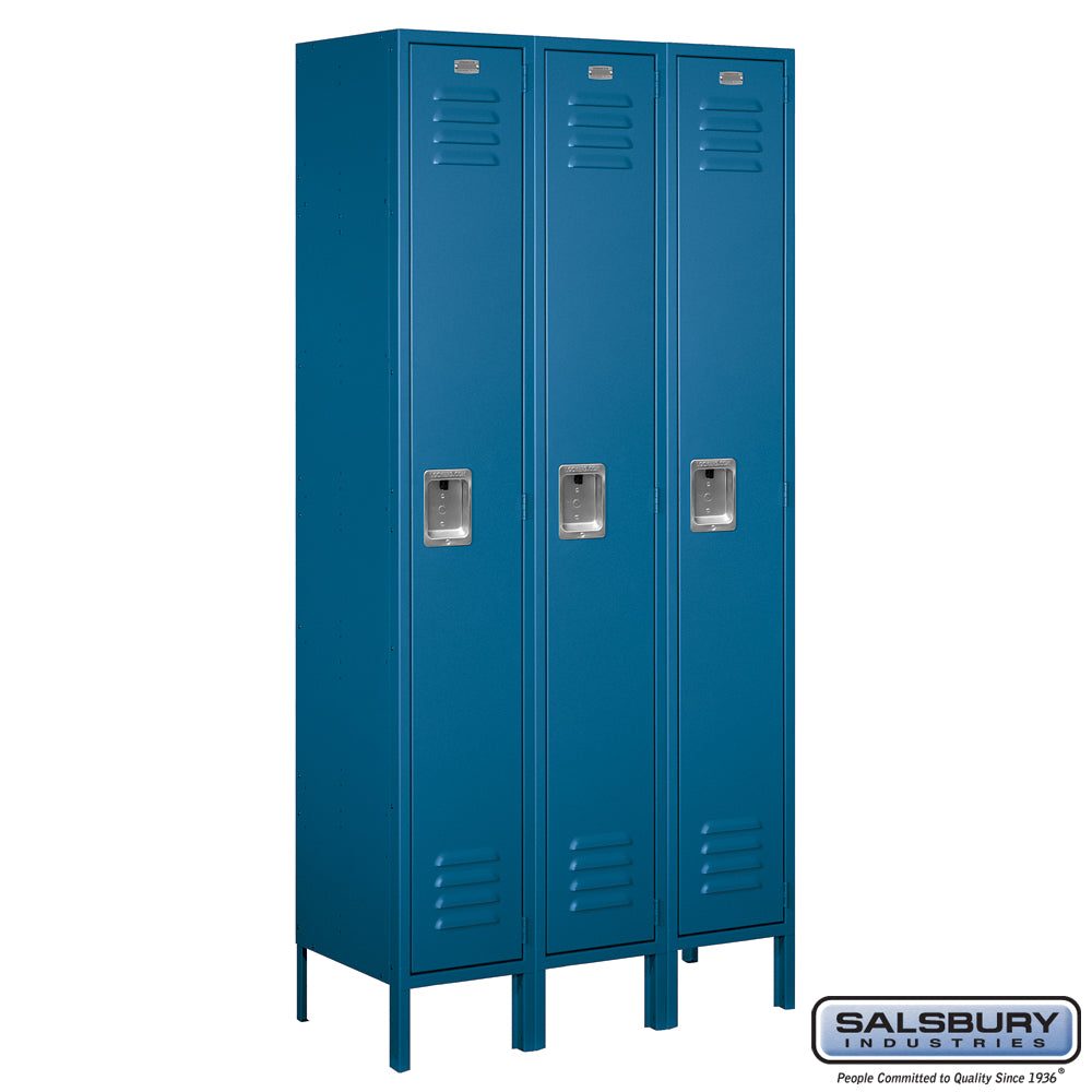 12" Wide Single Tier Standard Metal Locker - 3 Wide - 6 Feet High - 15 Inches Deep - Blue - Assembled