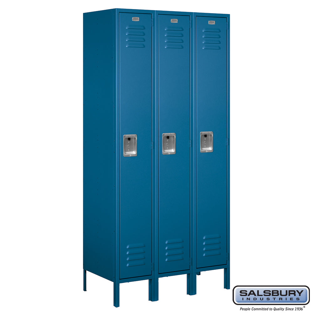 12" Wide Single Tier Standard Metal Locker - 3 Wide - 6 Feet High - 18 Inches Deep - Blue - Assembled