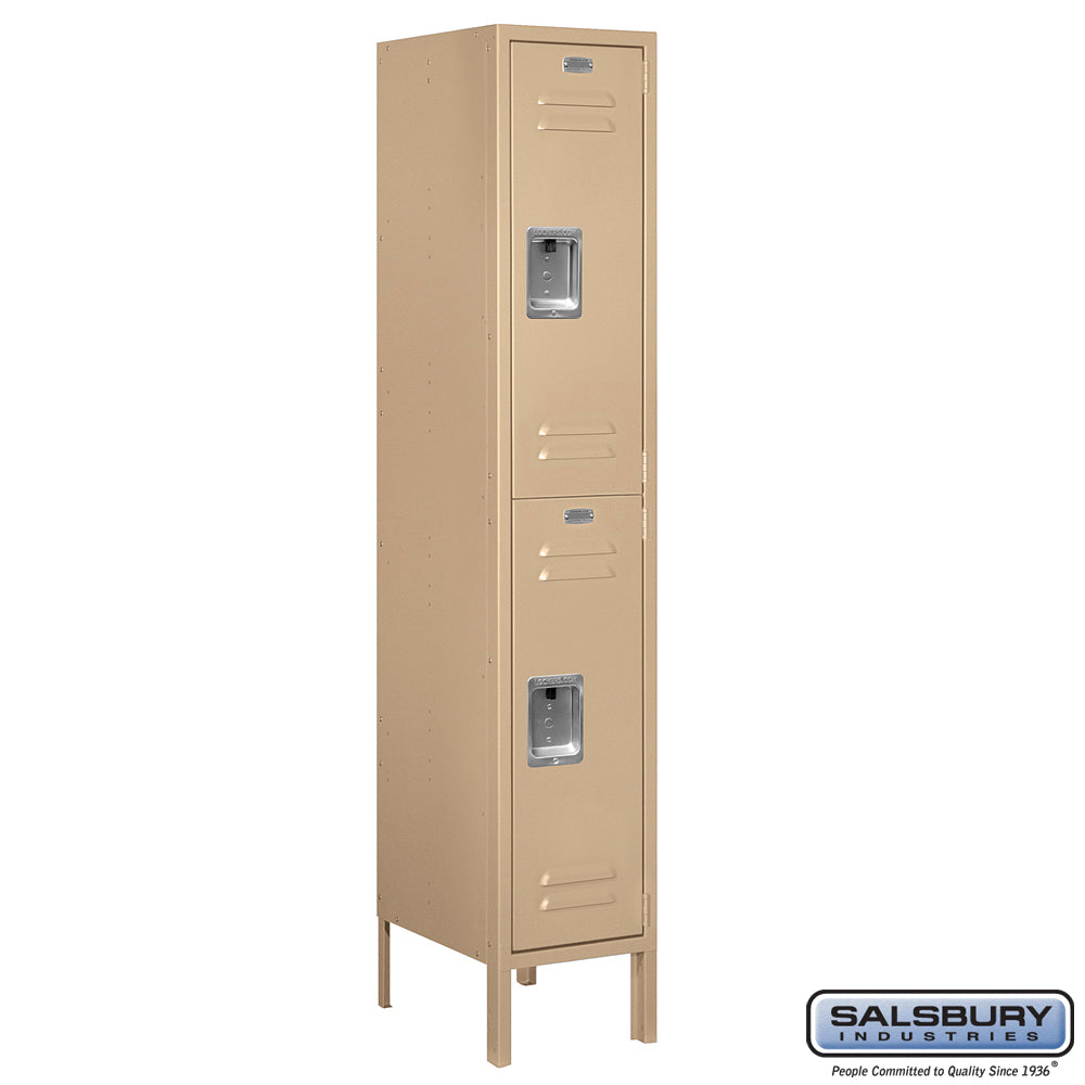 12" Wide Double Tier Standard Metal Locker - 1 Wide - 5 Feet High - 15 Inches Deep - Tan - Assembled