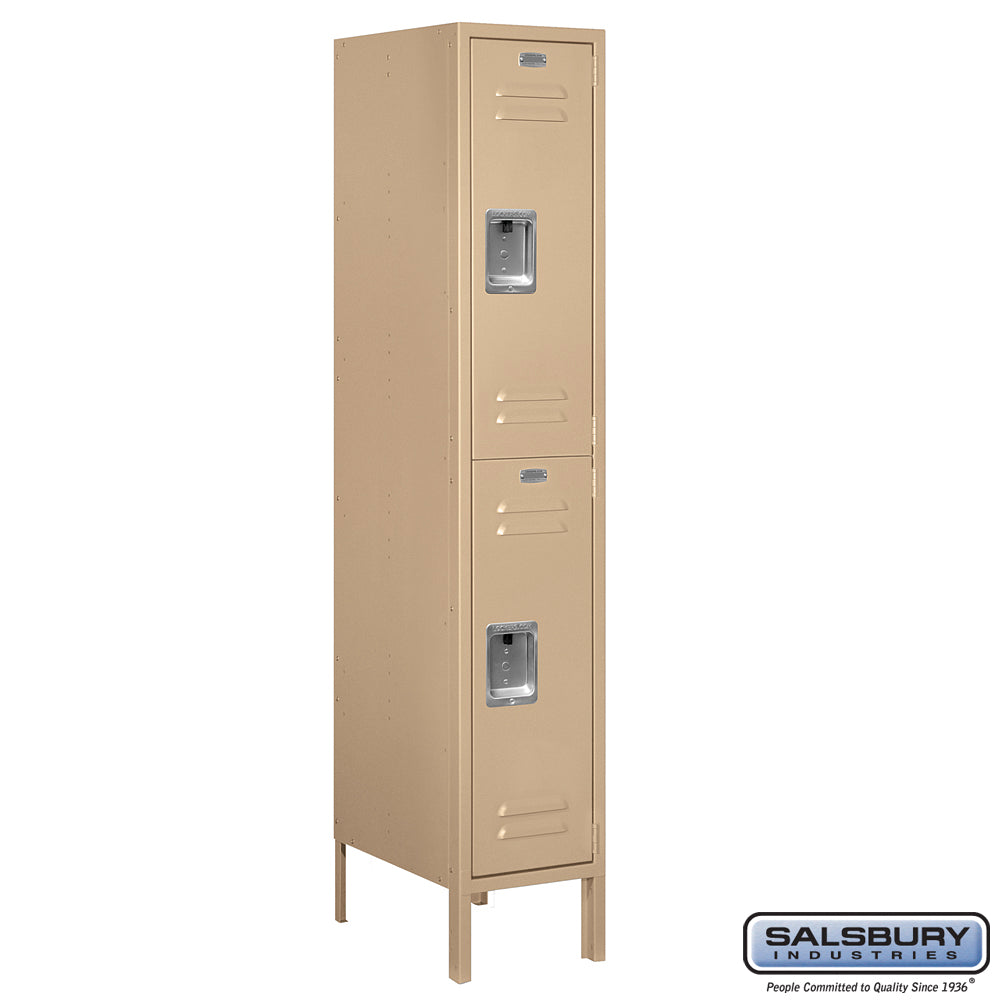 12" Wide Double Tier Standard Metal Locker - 1 Wide - 5 Feet High - 18 Inches Deep - Tan - Assembled