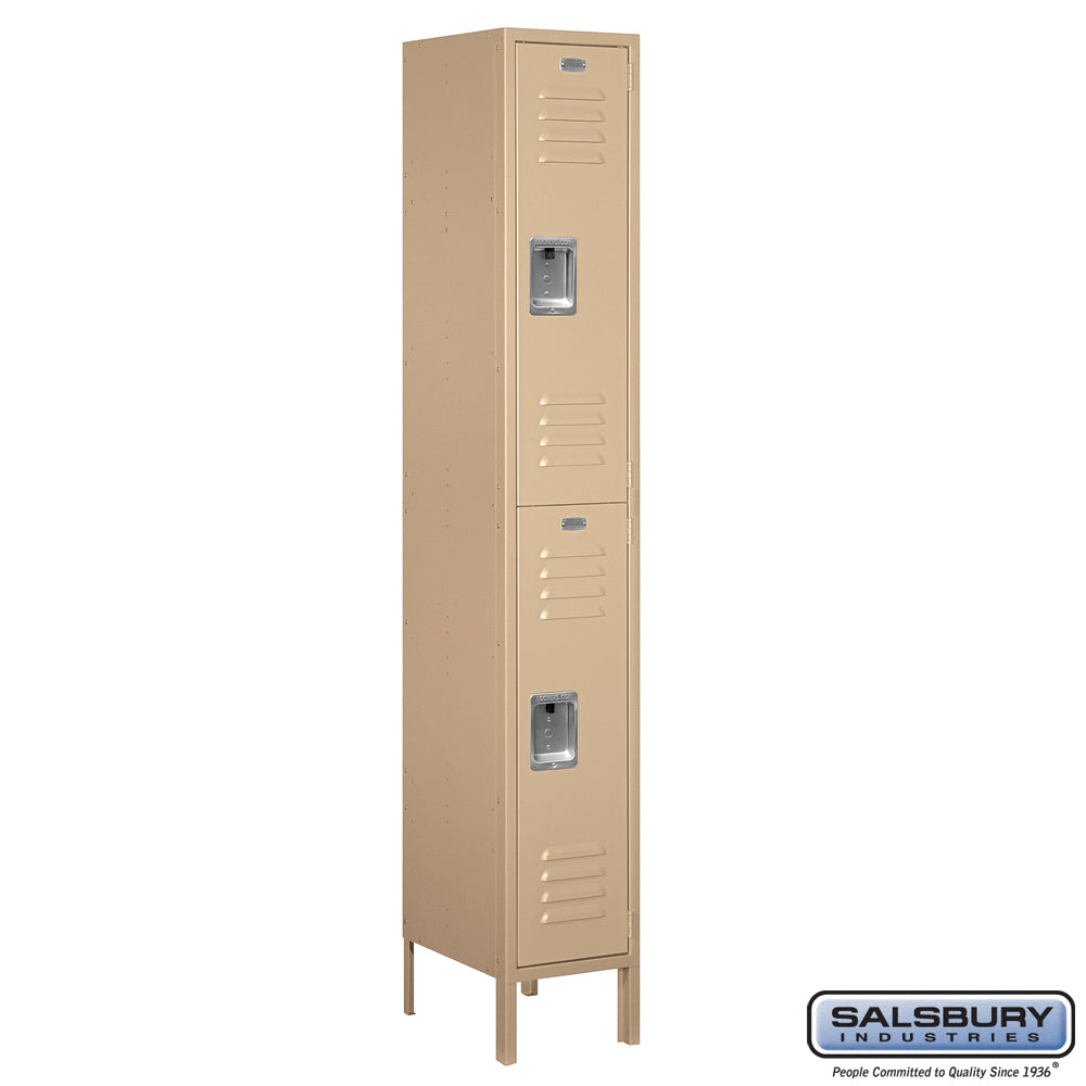 12" Wide Double Tier Standard Metal Locker - 1 Wide - 6 Feet High - 15 Inches Deep - Tan - Assembled