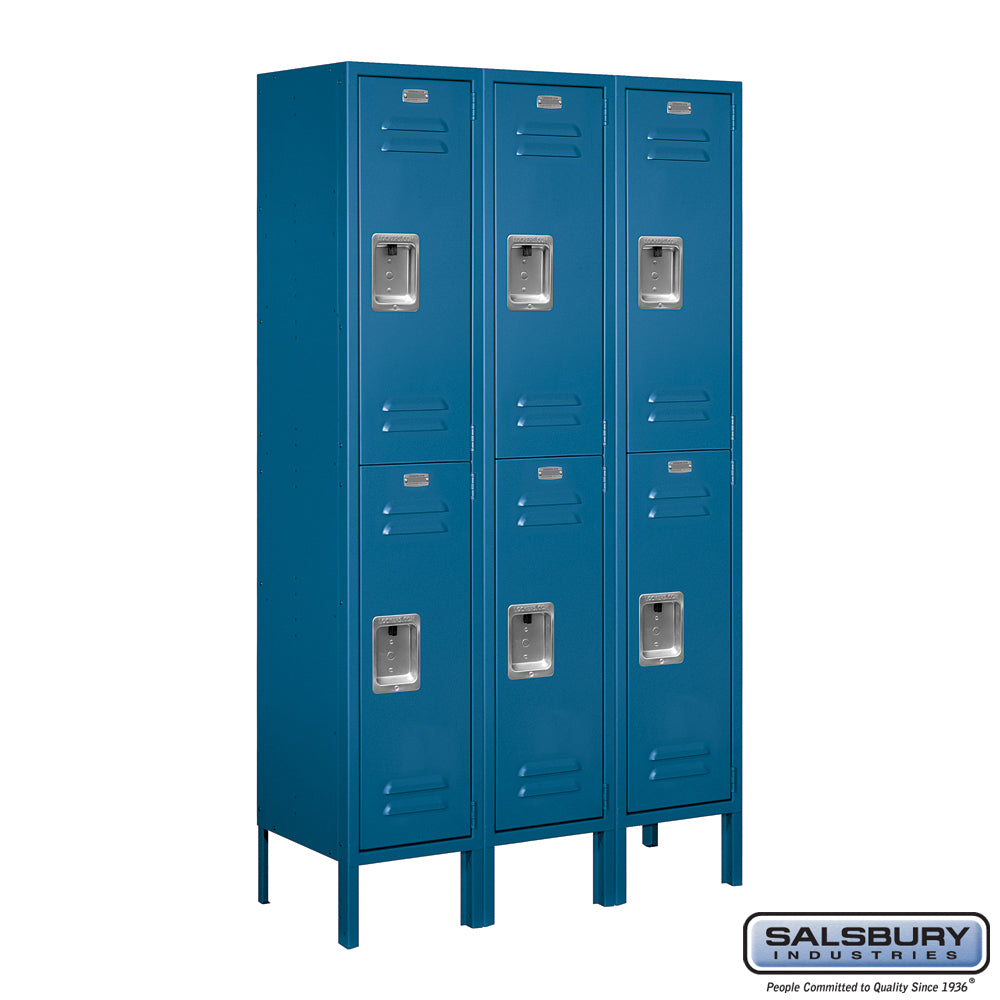 12" Wide Double Tier Standard Metal Locker - 3 Wide - 5 Feet High - 12 Inches Deep - Blue - Assembled