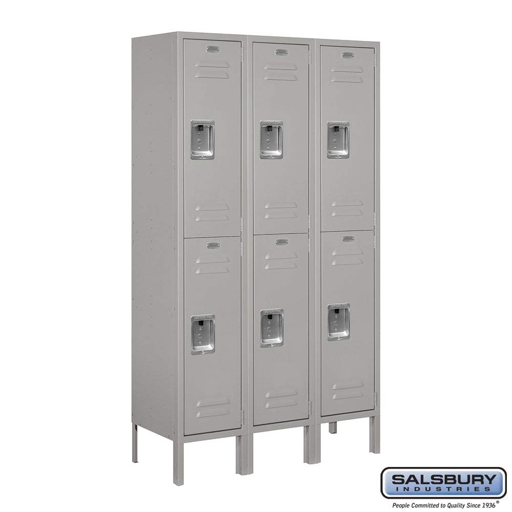 12" Wide Double Tier Standard Metal Locker - 3 Wide - 5 Feet High - 12 Inches Deep - Gray - Assembled