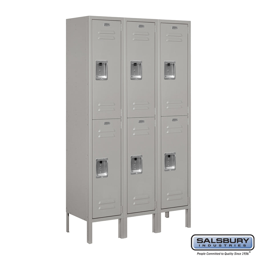 12" Wide Double Tier Standard Metal Locker - 3 Wide - 5 Feet High - 12 Inches Deep - Gray - Unassembled