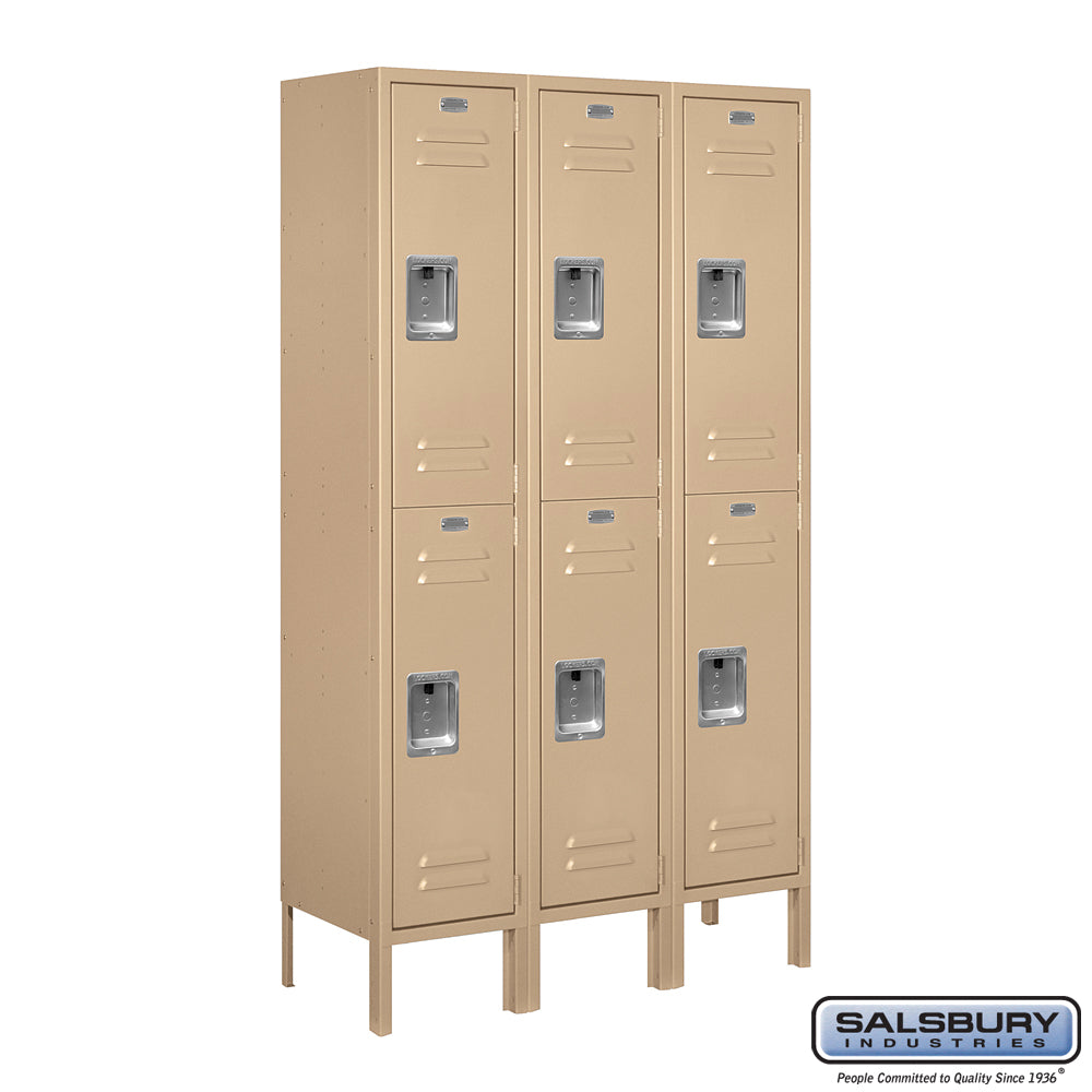 12" Wide Double Tier Standard Metal Locker - 3 Wide - 5 Feet High - 12 Inches Deep - Tan - Assembled